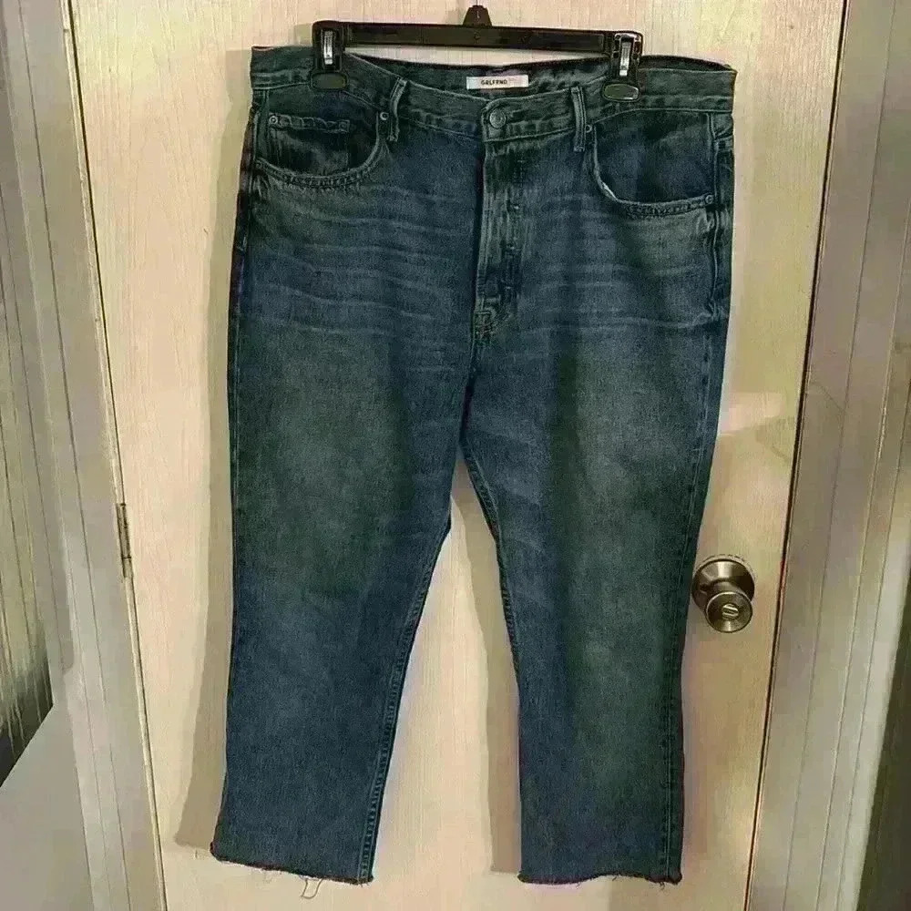 GRLFRND Addison Touch the Floor Raw Hem  Straight Cropped Jeans size 32- EUC